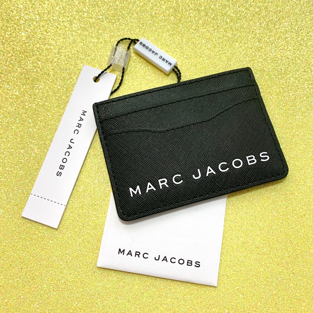 MARC JACOBS Black Leather White Logo Card Holder